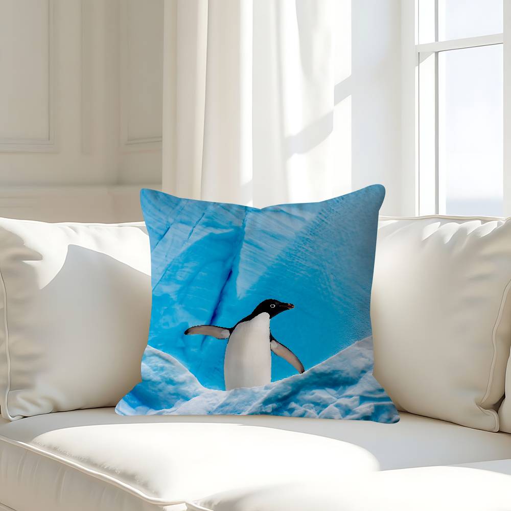 

Cute Penguin Pillow Case Removable Washable Cushion Cover – All-Season Soft Linen 16x16Inch