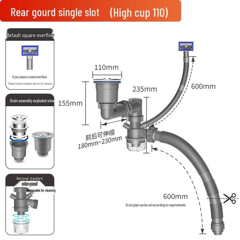 304 Stainless Steel Double Bowl Kitchen Sink with Deodorant Drain Pipe