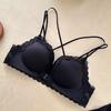 Pink leopard print front buckle underwear women's small breasts gather to prevent sagging, close sub-breasts, sexy pure lace beauty back bra