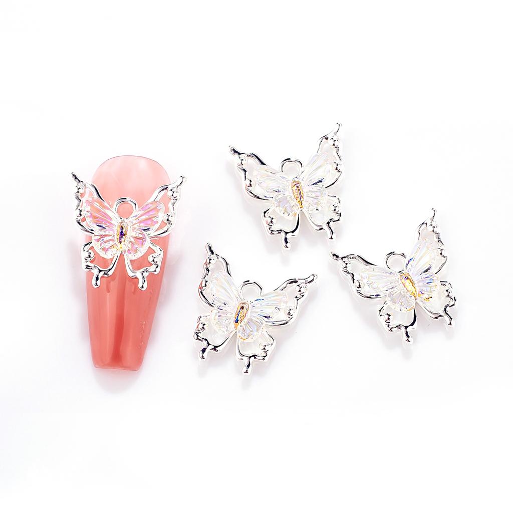 10pcs Butterflies Nail Decoration Shiny Stereoscopic Nail Charm Art 3D Stereoscopic Visual Effect Gradient Iridescent Butterflie