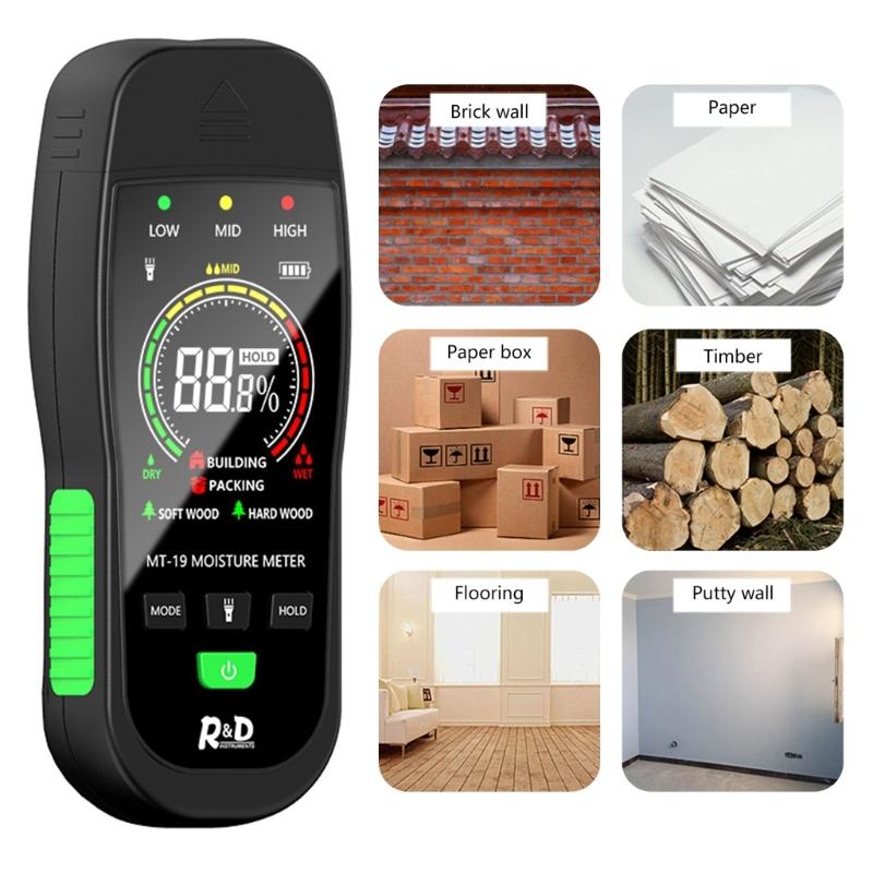 Digital Display Wood Moisture Meter for Wall Floor Building Materials Wood Moisture Inspection Meter with Flashlight