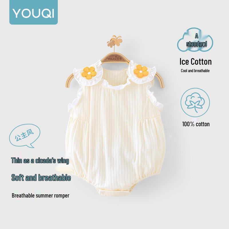 Youqi Newborn Summer Triangle Romper - Thin Style Baby Bodysuit with Straps, Class A, Size 6