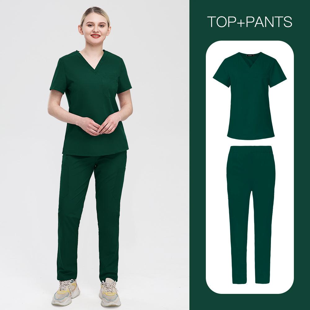 Large Size Men'S And Women'S Straight-Leg Pants Experimental Suit Solid Color V-Neck Short-Sleeved Fashionable And Simple Surgical Suit