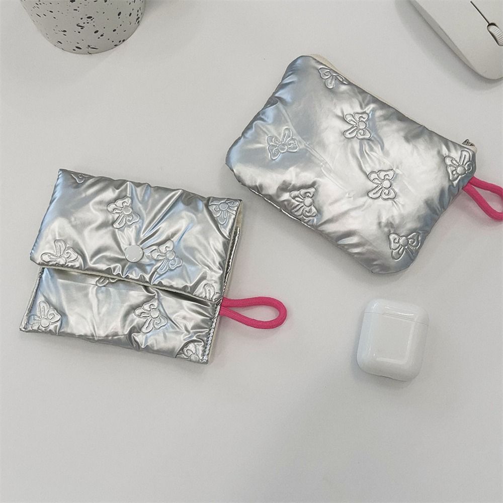 Zipper Button Sanitary Mat Bag Love Bow Credit Card Holder Simple Makeup Organizer for Woman Girls