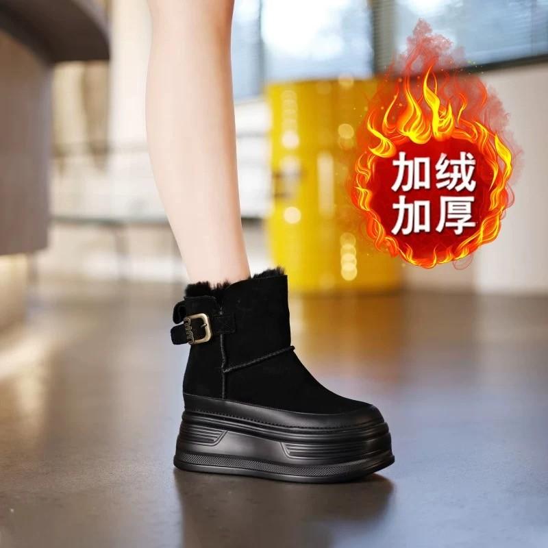 Thick-soled snow boots women's 2025 winter new piled thickened cotton shoes inner height increase women's shoes warm cotton boots women's boots
