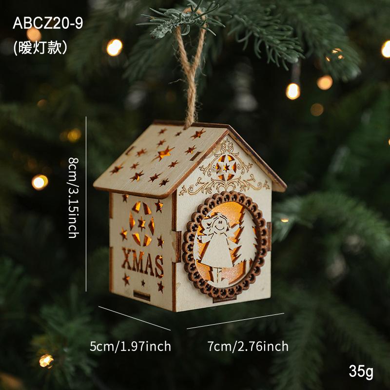Christmas Tree Creative Decoration LED Colorful Lights Wooden House Hanging Pendants Ornaments for Home Christmas Party Accessor