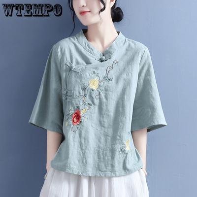Elegantní letní etnický styl výšivka vintage oblečení topy košile pro ženy oblečení streetwear ležérní