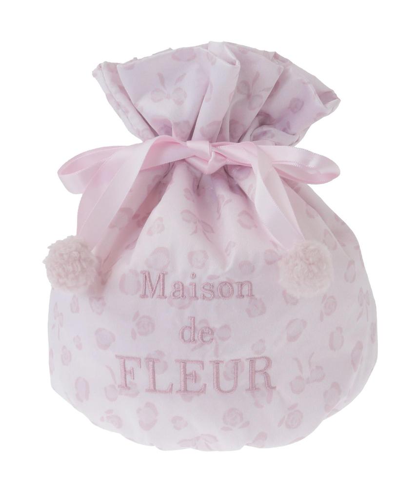 Maison de FLEUR Ribbon Leopard Print Drawstring Pouch, Light Pink, Size F, PouchDrawstring Bag, 08000554600