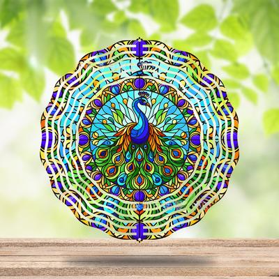 Peacock Pattern, Metal, Wind Spinning, 3D Visual Rotation, Hanging Decoration, Outdoor Courtyard Garden, Decorative Pendant