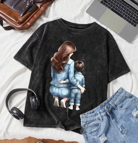

The Best Mom Print Washed Short Sleeved Tshirt in History Vintage Round Neck Tshirt Made with Vintage Design S