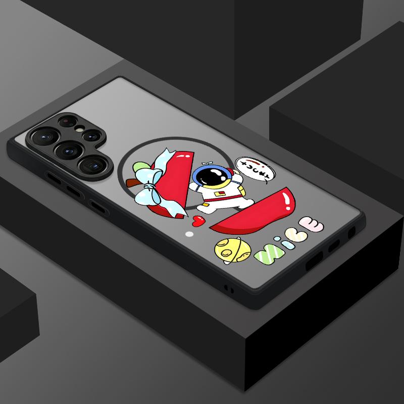 Magnetic For Magsafe Case For Samsung Galaxy S26 Ultra S25 Edge S24 S23 S22 Plus S21 FE Cartoon Astronaut Pattern Hybrid Matte Cover