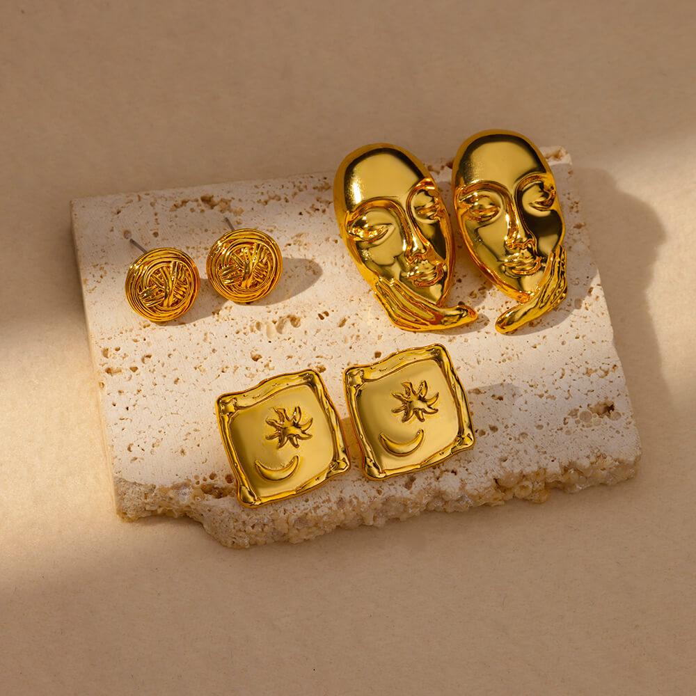 Face Cheek Stainless Steel Stud Earrings for Women Gold Color Funny Punk Earring Aesthetic Designed Zircon Party Accessories