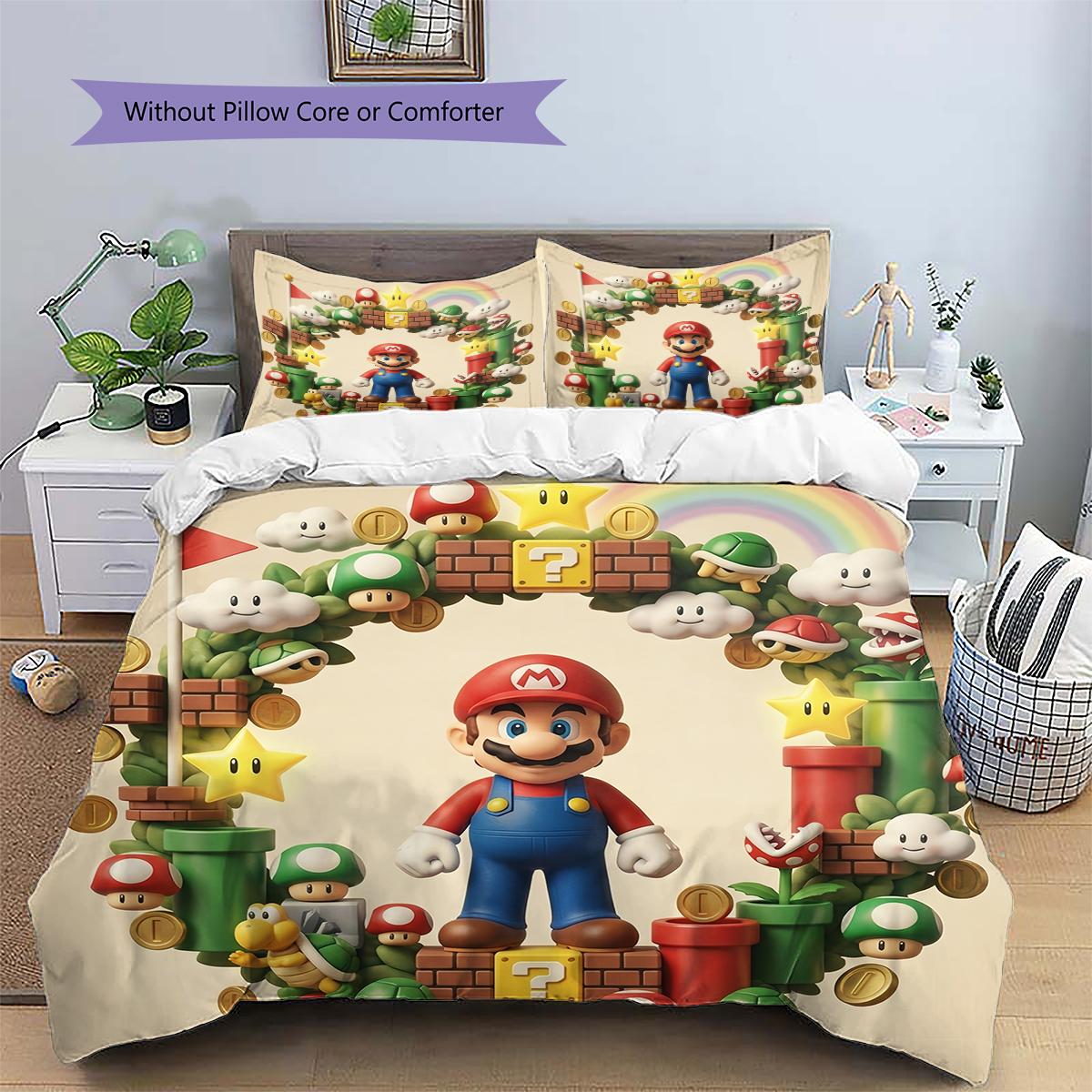 Mario Level Scene Duvet Cover & Pillowcases, Mario Fan Retro Bedding, Ideal Gift.chl 135x200cm