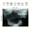 2D graphic design 1 large Gothic castle wall decoration banner - Medieval style misty mountains and dark river landscape.PMJ