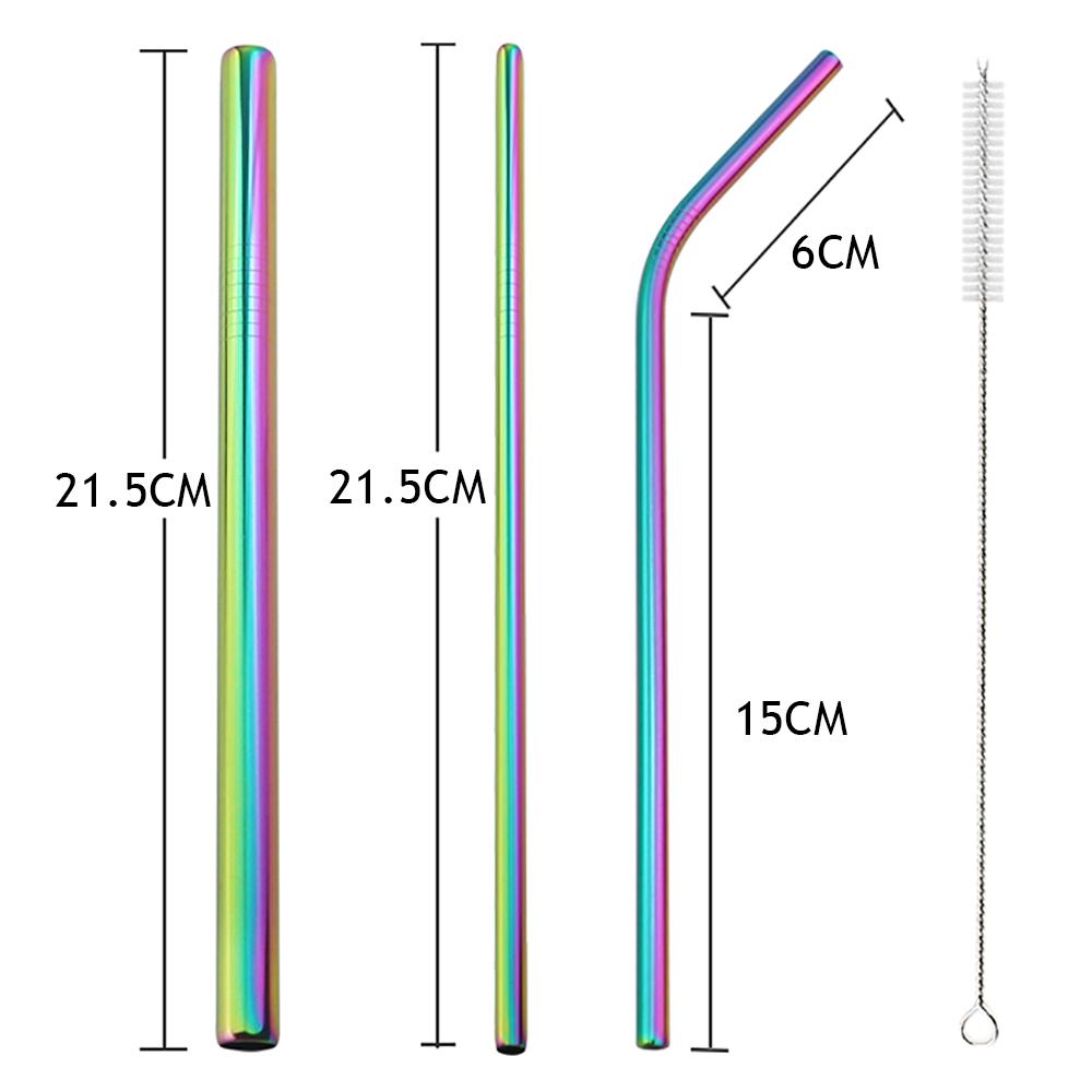 Metal 304 Stainless Steel Straw Straight Bent Drinking Straw Colorful Reusable Straw Set With Case Cleaning Brush Bar Accessory 5