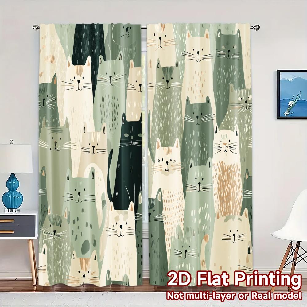 

Set Of 2 Flat Printing Jit Curtains Without Rod Curtain Cats Chic Creative Versatile Durable Polyester W100*H70(CM)-Grommet top&2PCS