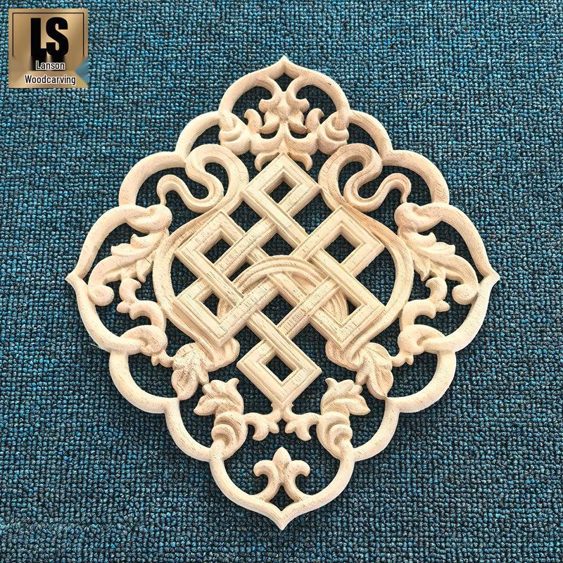 

Dongyang Style Ruyi Inlay Openwork Rhombus Wood Flower Carving Cabinet Square Decor Piece