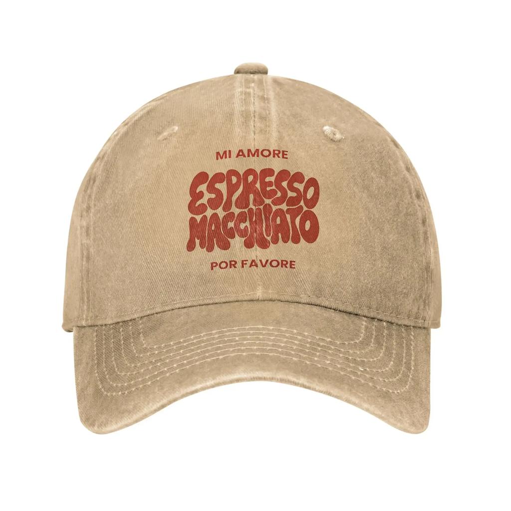 Unisex Women Cash Espresso Macchiato 2025 Estonia Printed Hat Casual Distressed Denim Washed Baseball Cap