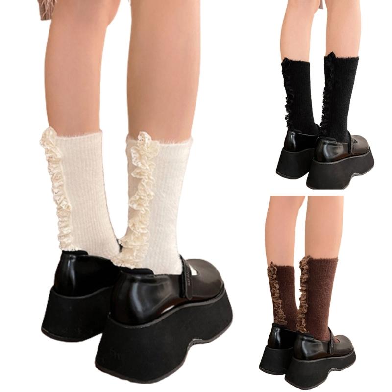 Lolitas Cute Ankle Dress Socks Fuzzy Booties Socks Sweet Ruffle Frilly Crew Socks JK Uniform Loose Socks for Womens