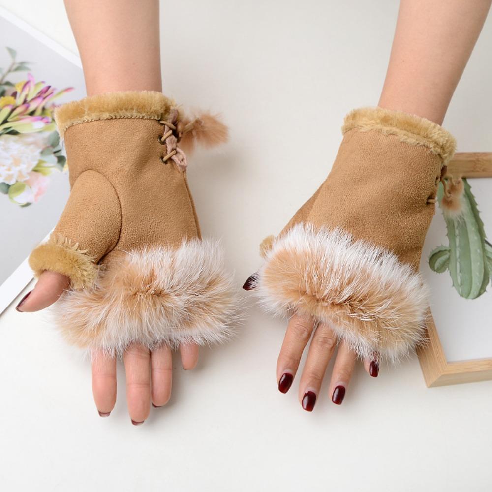 Thicken Solid Color Winter Girls Fashion Accessories Plush Mittens Fingerless Gloves Elastic Gloves
