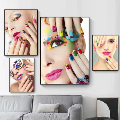 Nail Polish Eye Shadow Fashion Girl Canvas Painting Nordic Posters and Prints Wall Art Pictures Cosmetics Beauty Shop Decor