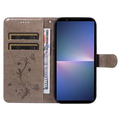 Für Sony Xperia 10 VI PU Lederhüllen Blumenmuster Brieftasche Ständer Handyhülle mit Trageriemen