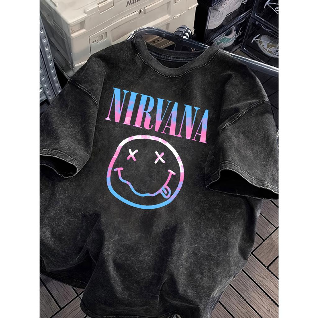 Nirvana Rock Band Maglietta Lavata Vintage Uomo Donna Estate Abbigliamento in Cotone Hip Hop Moda Girocollo Manica Corta Top Unisex