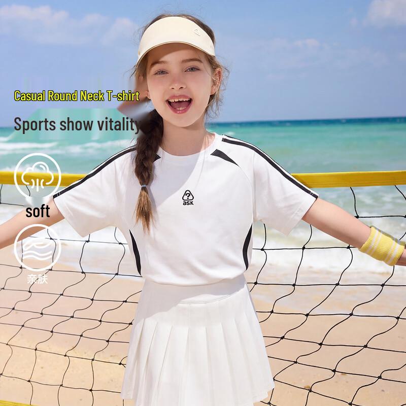 

ASK JUNIOR Girls 2026 Summer Color-block Drop Shoulder Short Sleeve T-Shirt 160