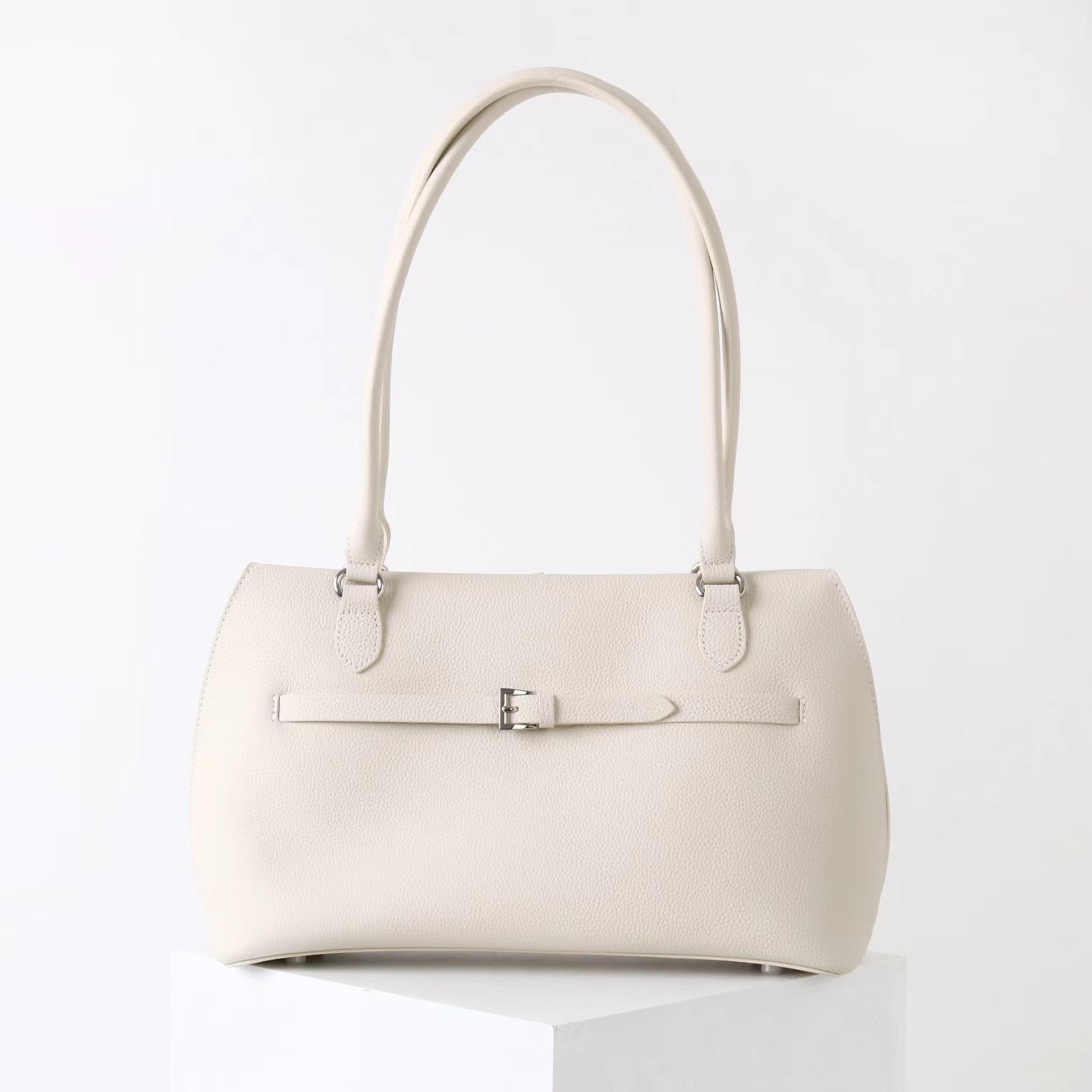 

2025 Новая Сумка-тоут для 通勤 из кожи высшего качества, Большая вместимость, Сумка-ракушка, Подмышечная, На одно плечо, Ручная, Мамина сумка 35x10x22cm грязно-белый