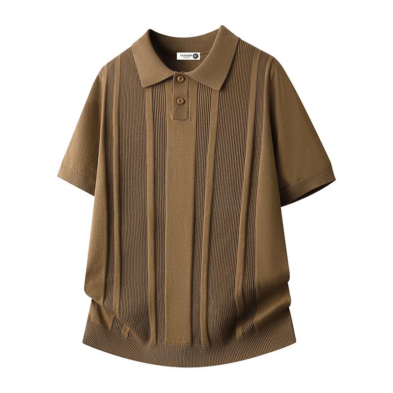 Breathable Ice Silk Short-sleeved Knitted Polo Shirt Lapel Short-sleeved Polo Shirt T-shirt Casual Shirt T-shirt 2XL хаки