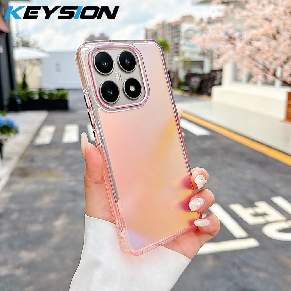 KEYSION Fashion Laser Gradient Colorful Phone Case for Xiaomi 14T 14T Pro 5G Soft TPU+PC Shockproof Back Cover for Xiaomi 14T 5G
