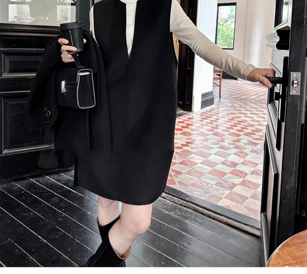 Autumn/Winter V-Neck Wool Vest Dress - Stylish Slimming Design