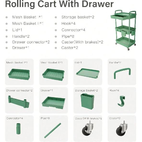 3 Tier Rolling Storage Cart With Drawers Rolling Utility Cart With Drawers,Room Decor,Bathroom Decor,Rolling Utility Cart Rolli