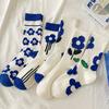 Women Girls Korean Fashion Harajuku Retro Vintage Compression Socks Summer White Blue Print Japanese Kawaii Cute High Long Socks