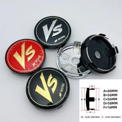 4pcs 60MM ( 56MM I.D ) VS W Work Logo Emblem Badge Car Wheel Center Caps Auto Rim Dust Cover Wheel Hub Hubcaps Car Accessories