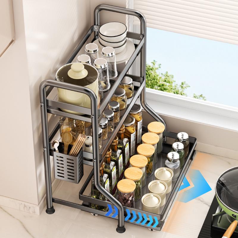 Multi-Layer Kitchen Countertop Storage Rack for Oils, Spices, and Utensils