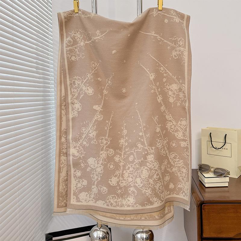 Korean Version Plant Literature Rose Print High Sense Women's Imitation Cashmere Warm Scarf Shawl Scarf