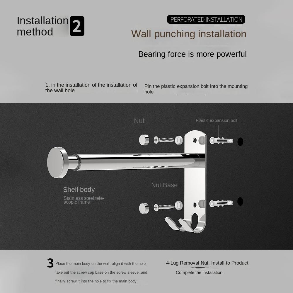 New Stainless Steel Clothes Hanger Storage Rack Wall-mounted Foldable Balcony Drying Hook Punch-free Scalable Storage Racks