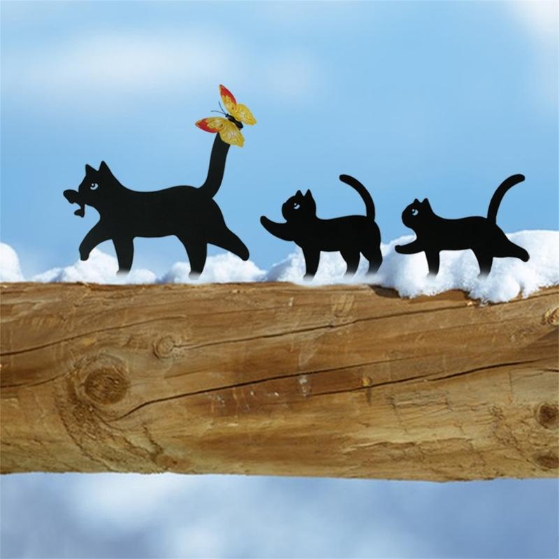 3Pieces Black Cats Garden Stakes Weather Resistant Metal Iron Art Cats Decors For Outdoor Yard And Lawn Patios Balcony