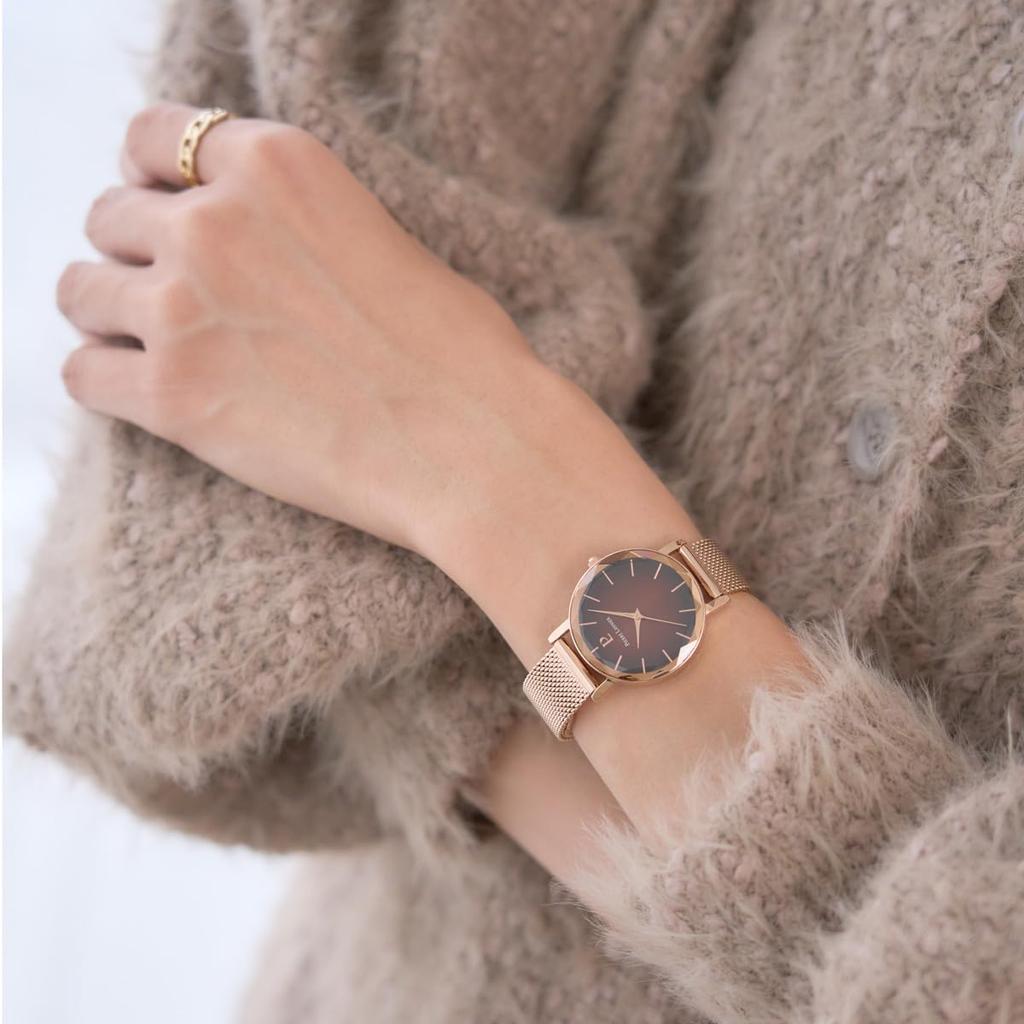 Pierre Lannier Relógio Coleção Múltipla Vidro Lapidado Pulseira de Metal Importado [Pierre Lannier] Feminino [Produto Regular] (Castanho)