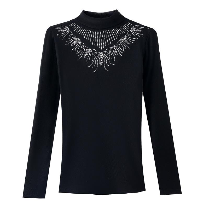 New Winter Style Fashionable German Velvet Thickened Iron Diamond Base Half Turtle Neck Slim Large Size Long-sleeved T-shirt