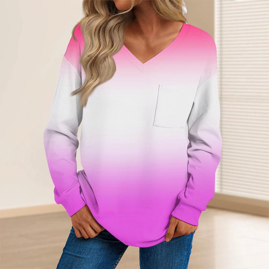 Top pulover cu decolteu în V cu mânecă lungă ocazional pentru femei