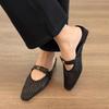 Woven breathable hollow bag head half slippers women's summer new French thick heel versatile sandals