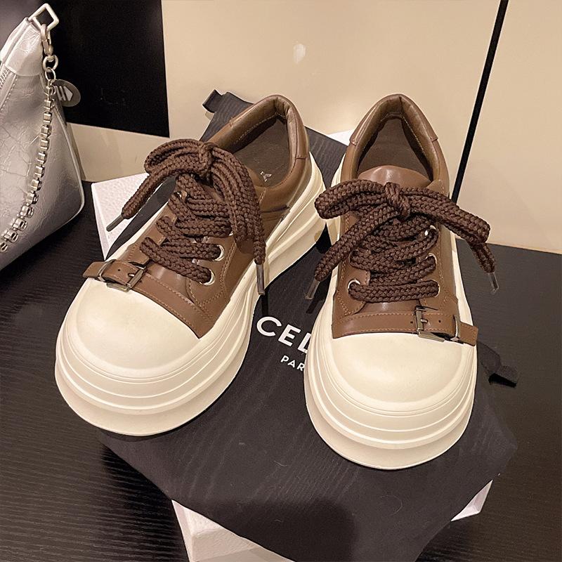 

2025 autumn new fashionable thick-soled heightening muffin women s shoes low-top board shoes versatile single shoes pickup button shoes tide 40 коричневый