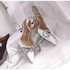 Fashion Women's Shoes 2025 New Plus Size Women's High Heels Elegant Wedding Shoes Wrap Crystal Bow Strap Stiletto Pointed Toe Sandals