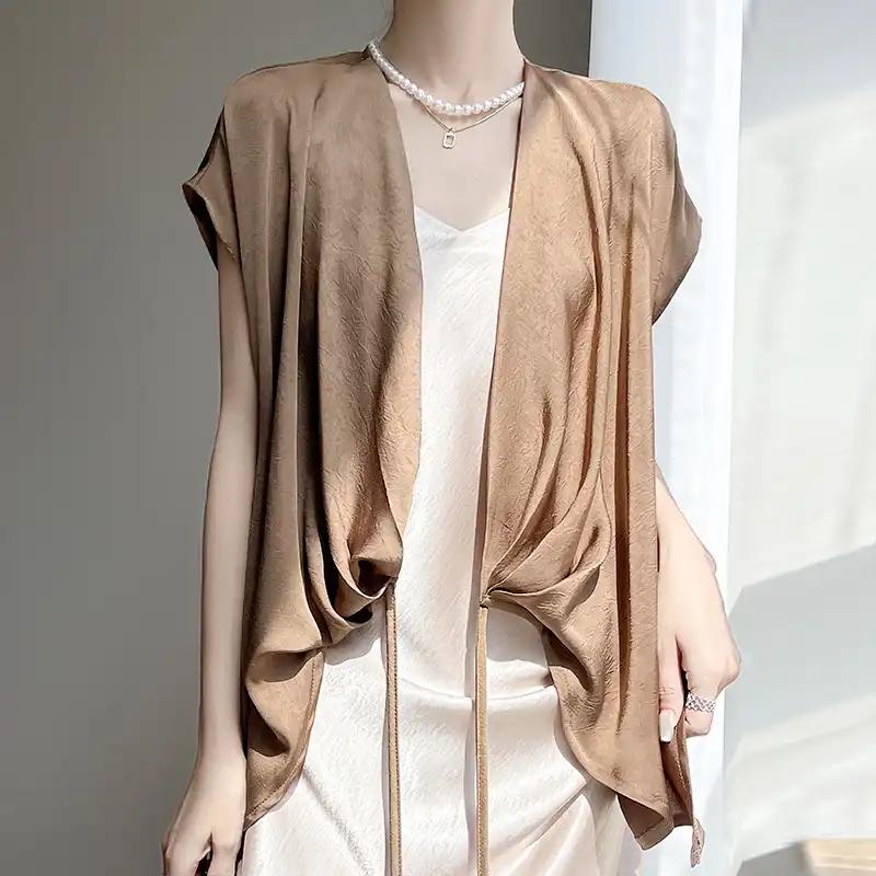 Spring Women Sleeveless Drawstring Cardigan Loose Lightweight Cover Up