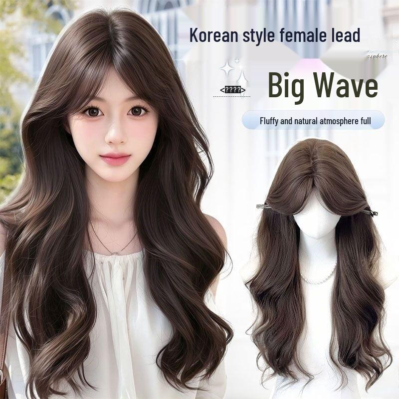 Korean Style Long Curly Big Waves Wig for Women - Realistic and Fashionable Full Head Cover