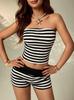2026 Black & White Stripe Bandeau Shorts Set: Sleek European & American Style