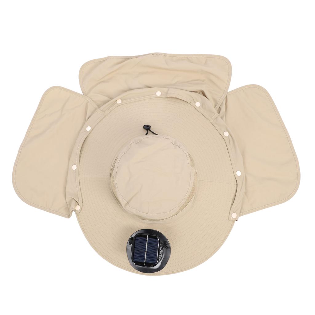 Solar Fan Sun Hat USB Rechargeable Adjustable UPF50 Waterproof Wide Brim Fishing Hat with Neck Flap