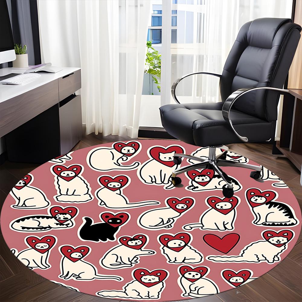 1pc Cat Heart Office Round Area Rug,  Mat Suitable For Office, Under Office Chairs Bedroom Living Room Home Decor, Room Deco